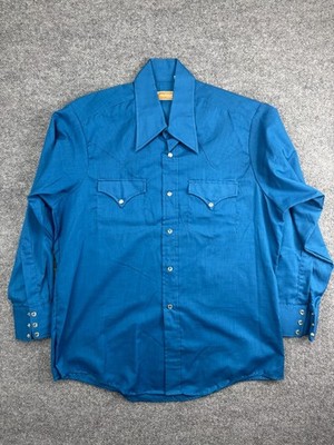 Vintage Ely Plains Rider Western Shirt Men's 16.5-33 Blue Pearl Snap Cowboy