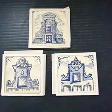 DELFT KLM Business Class Street Buildings Tile Coasters Lot Of 3 With Sleeves