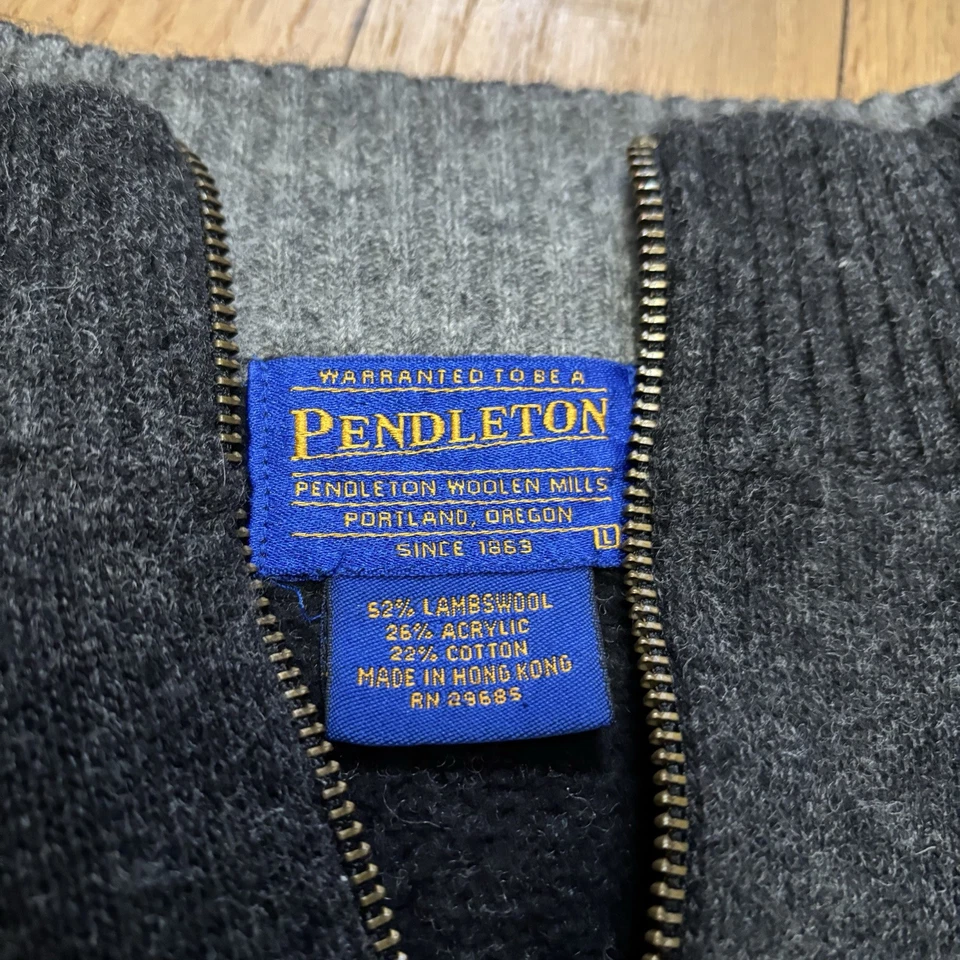 Suéter vintage Pendleton lã de cordeiro pulôver 1/4 zíper malha masculino grande cinza - Imagem 4 de 4