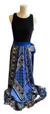 NWT Eliza J Scarf Print Sash Bow Tie Maxi Dress Gown Blue Black Sz 10 Sleeveless