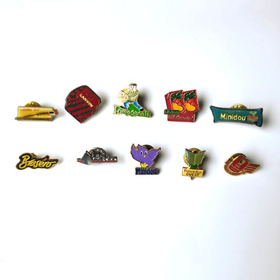 Job Lot 10 Vintage French Enamel Pin Badges Advertising Lanvin Minidou Bledina