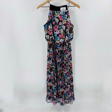 CLEARANCE Sam Edelman Pleated Floral Midi Dress Halter Neck Black Size 4
