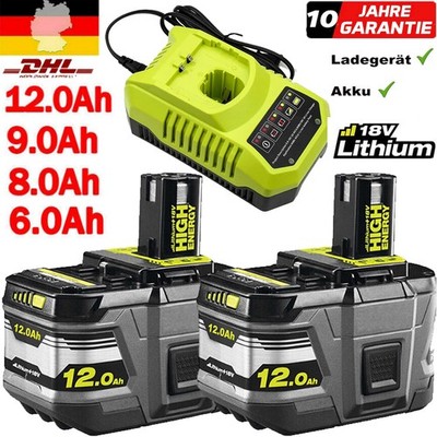 2X Akku/Ladegerät Für Ryobi 18V 12.0AH Lithium One+ Plus RB18L50 P108 RB18L40 DE