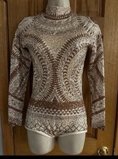 THE LINE UP CHAMPAGNE GOLD SILVER WHITE SEQUIN DANCE COSTUME LEOTARD ADULT SMALL