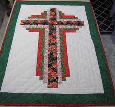 Quilt "Christmas Log Cabin Cross 2" PIECED Baby, Wall, Lap 29"X39" USA Homemade