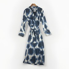brave + true Sampson Maxi Womens XS Shirt Dress Blue Tie Dye Satin Resort