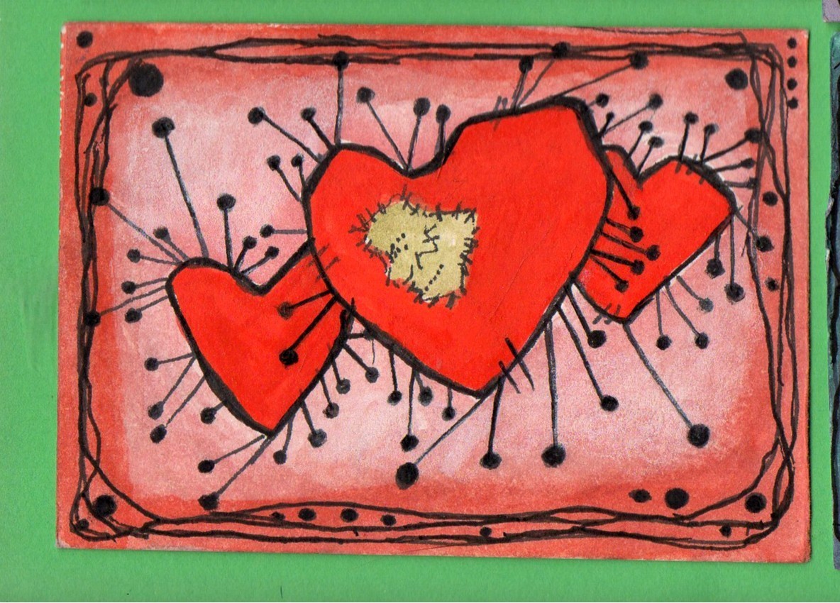 aceo art card original paintings punky heart 2
