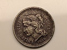 1865 Three Cent Nickel 3CN First Year Civil War Era US Type Coin VF-XF Detail