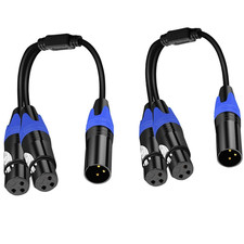 1 Male to 2 Female XLR Y Splitter Micrphone Cable, 11.8 Inches / 2 Pack 3Pin Ma