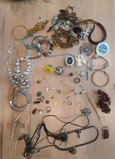 Vintage Costume Multi-Colored, Silver Toned, Jewelry, Lot Estate Collection Lot