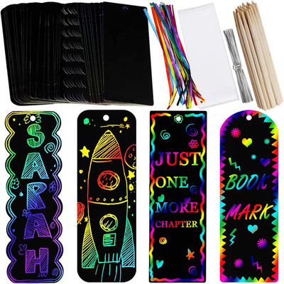 36 Sets 4 Style Magic Scratch Rainbow Bookmarks Making Kit for Kids Students Par