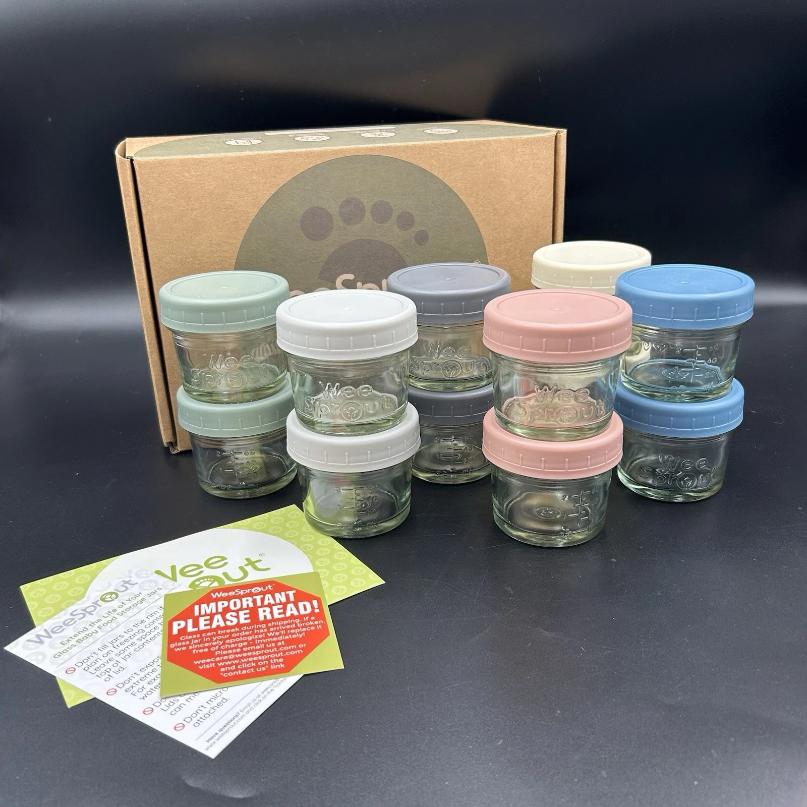 WeeSprout Glass Baby Food Storage Jars Set of 12 4oz BPA Free Lids Boxed
Opens in a new window or ta