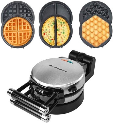 Health and Home 3-in-1 Waffle, Omelet, Egg Waffle Maker, 3 Removable Silver-3