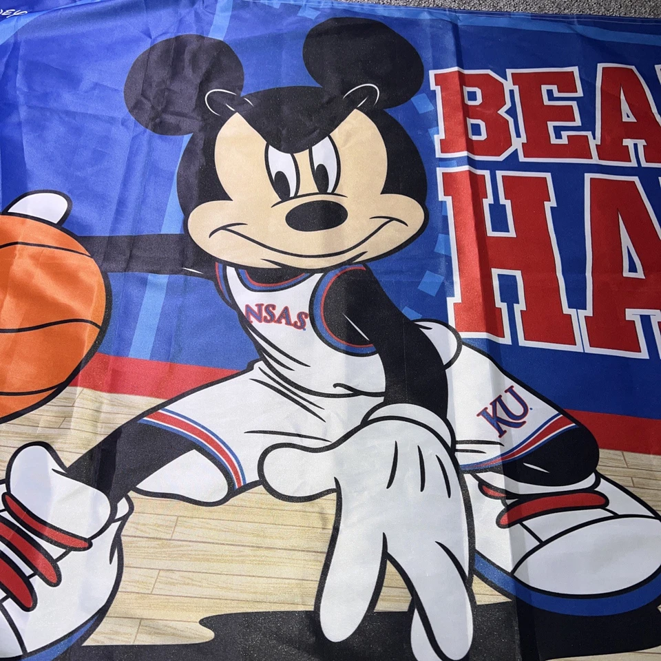 University of Kansas Jayhawks NCAA Mickey Mouse Flag Pole Flag wincraft 60x35 - Image 3 of 4