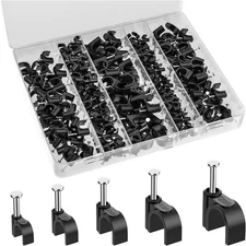 360pc Black Cable Clips w/ Nails 4mm 6mm 8mm 10mm Wire Wall Clip Set