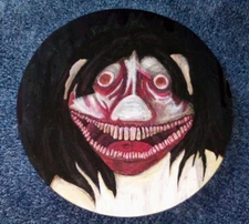 NEW ORIGINAL SMILING PIG ROUND PAINTING SIGNED - SCARY / GORE - 11 3/4 INCHES