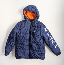 NAUTICA Teen Boys Puffer Jacket Fleece Lined LG 14/16 Hooded Navy