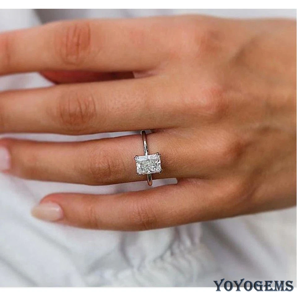 Moissanite Solitaire Engagement Ring Solid 14K White Gold Radiant Cut VVS1 2 CT - Image 3 of 4