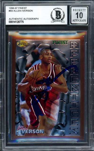 Allen Iverson Signed 1996-97 Topps Finest RC 69 76ers Auto GM 10 Beckett