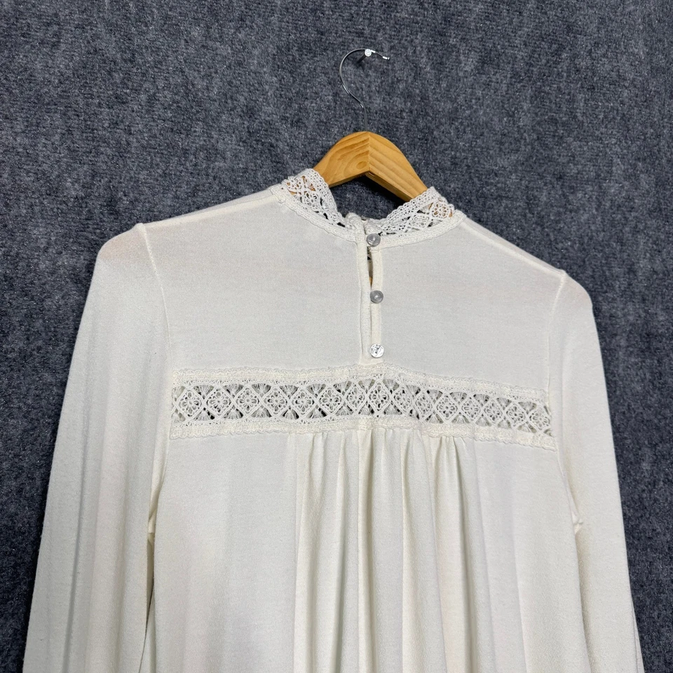 Eri + Ali Shirt Women S Cream Long Sleeve Lace Trim High Neck Boho Cottagecore - Image 4 of 4