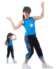 Lot of 6 Let's Move Child 5-CXS 1-CS Dance Costume Hooded Top Crop Pants