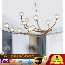 12-Lights Chandelier Wood Branch Pendant Lamp Glass Bubble LED Lighting Fixture