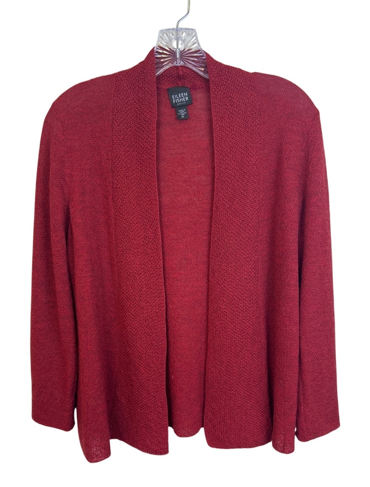 Eileen Fisher Cardigan Open Front Sweater Women's PS Red 100% Wool Knit