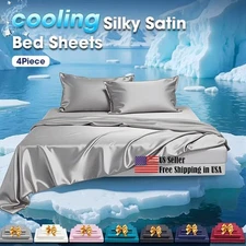 Bed Sheet Set 4pcs Cooling Satin Bed Sheet Set, Shrink-Resistant, Fade-Resistant