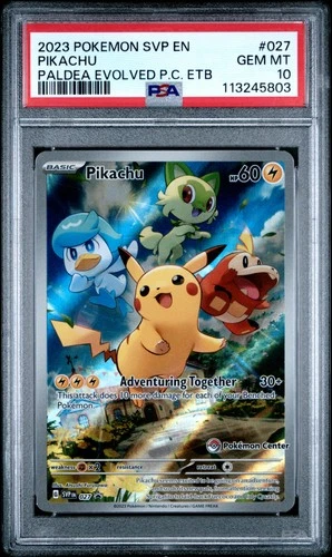 2023 POKEMON PALDEA EVOLVED POKEMON CENTER ETB PROMO SVP #027 PIKACHU PSA 10