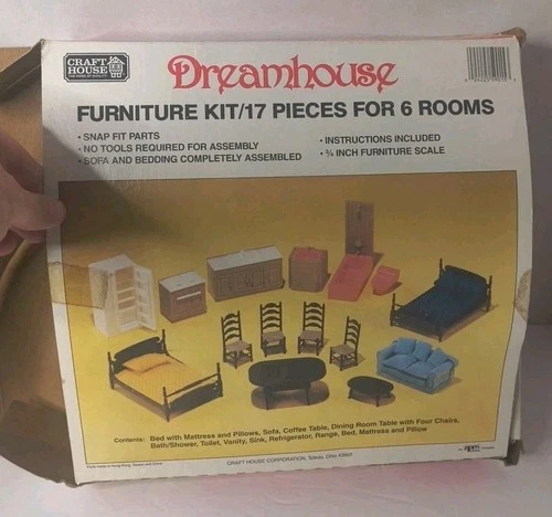 Vintage Barbie Dreamhouse Furniture Kit 17 Pieces For 6 Rooms Dollhouse