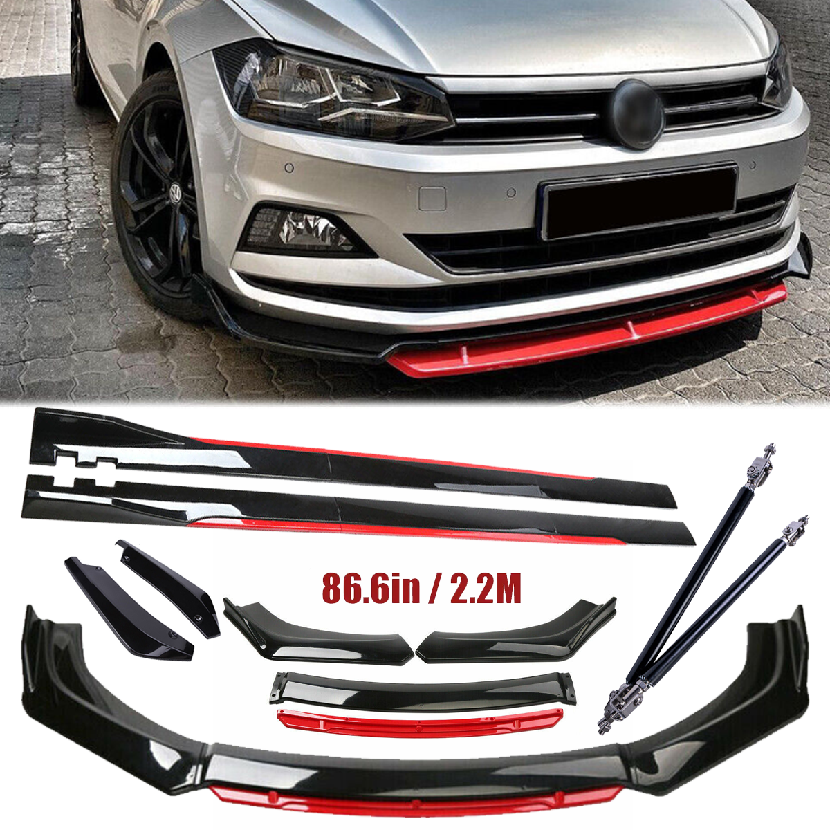 For Volkswagen Rabbit Front Bumper Lip Spoiler Splitter Side Skirt Glossy Black