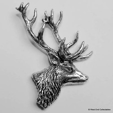 Stag Head Pewter Pin Brooch -British Hand Crafted- Deer Antler Hunting Stalking