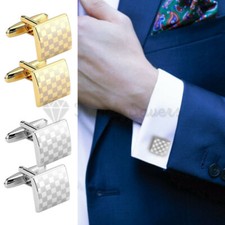 Stainless Steel Silver Gold Checkered Vintage Cufflinks Wedding Gift Cuff Links