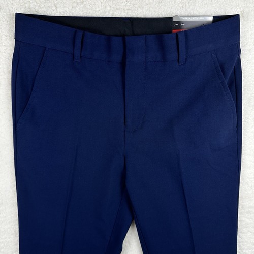 Pantalones de vestir Van Heusen para niños flexibles elásticos frente plano banco azul talla 8 Husky - Imagen 3 de 12