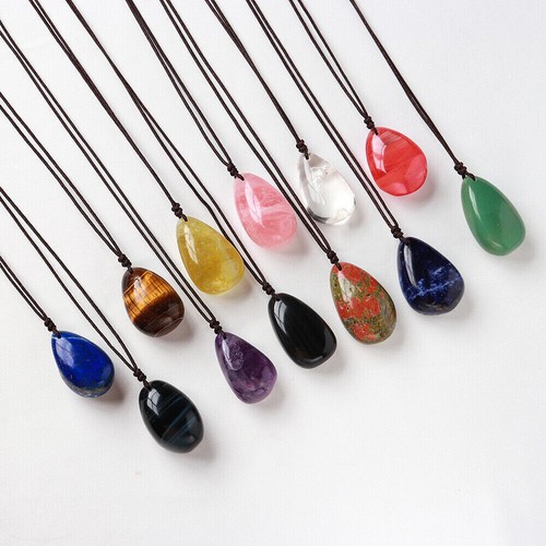 Natural Water Drop Oval Energy Healing Crystal Gemstone Pendant Necklace Jewelry - Picture 8 of 26