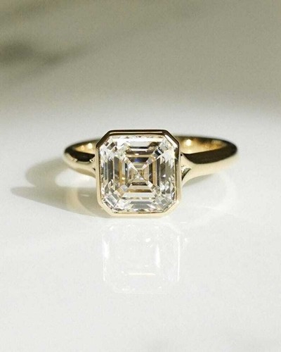 2.50 Ct Lab Grown CVD Diamond Engagement Bezel Ring 14k Solid Yellow Gold - Picture 3 of 5