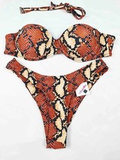 Bikini sexy leopardato taglio a V costume donna push up marrone brasiliana