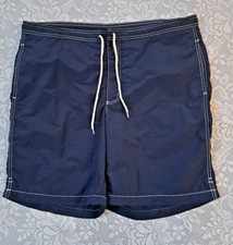 Lands End Men's Size L 36-38 Navy Blue Red Lined Swim Trunks Pre-owned
