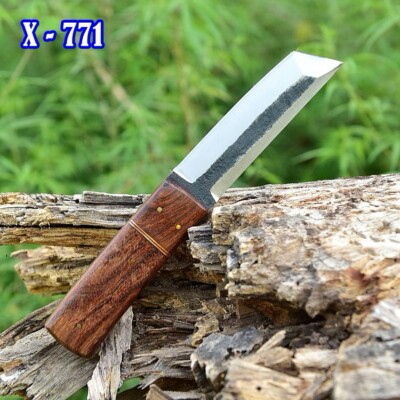 Forged Fixed 1095 Steel Bull Cutter Fixed Tanto Blade Knife Samurai Japanese