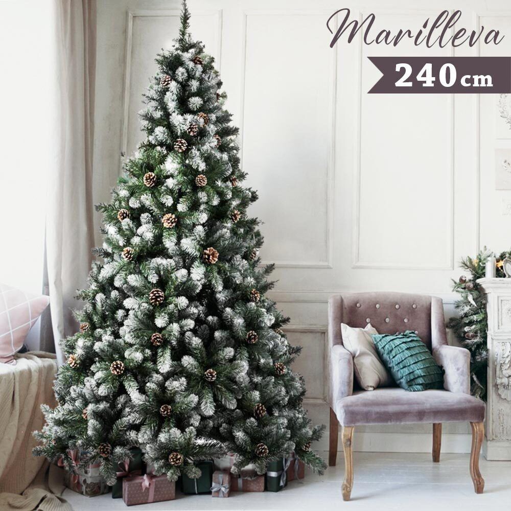 Albero Di Natale Innevato Marilleva 240 cm 1388 Rami Super Folto con Pigne Vere