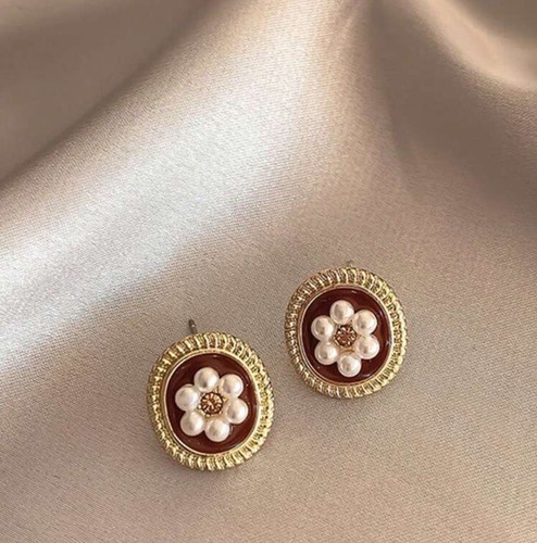 Lot Earrings Dark Red Studs Wholesale 5 Pairs Gold Chunky Pierced Big - Picture 3 of 7