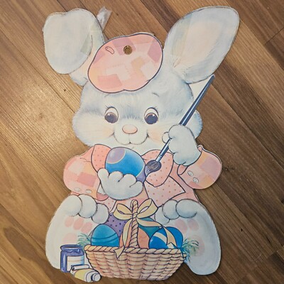 Vintage 19780s Eureka Spring Easter Bunny Painting Eggs Diecut Two Sided 12''