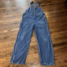 Dickies Overalls Mens 42x32 Blue Denim Jeans Bibs Coveralls Farm