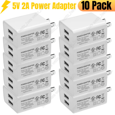10Pack Dual Port USB Power Adapter 5V 2A Wall Charger For i-Phone i-Pad Android 