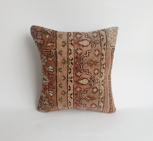 Authentic Handknotted Carpet Pillow Cover , 16x16 in , Turkish Rug Pillow - Picture 8 of 9