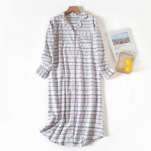 Womens Flannel Nightgown 100% Cotton Flannel Red Plaid Sleep Dress/Nightshirt - Picture 5 of 49