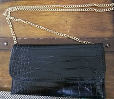 Luxurious Crocodile Leather Black Clutch Handbag Bag NEW