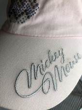 Disney Womens Pink Mickey Mouse Rhinestones Emblem Adjustable Baseball Hat Cap