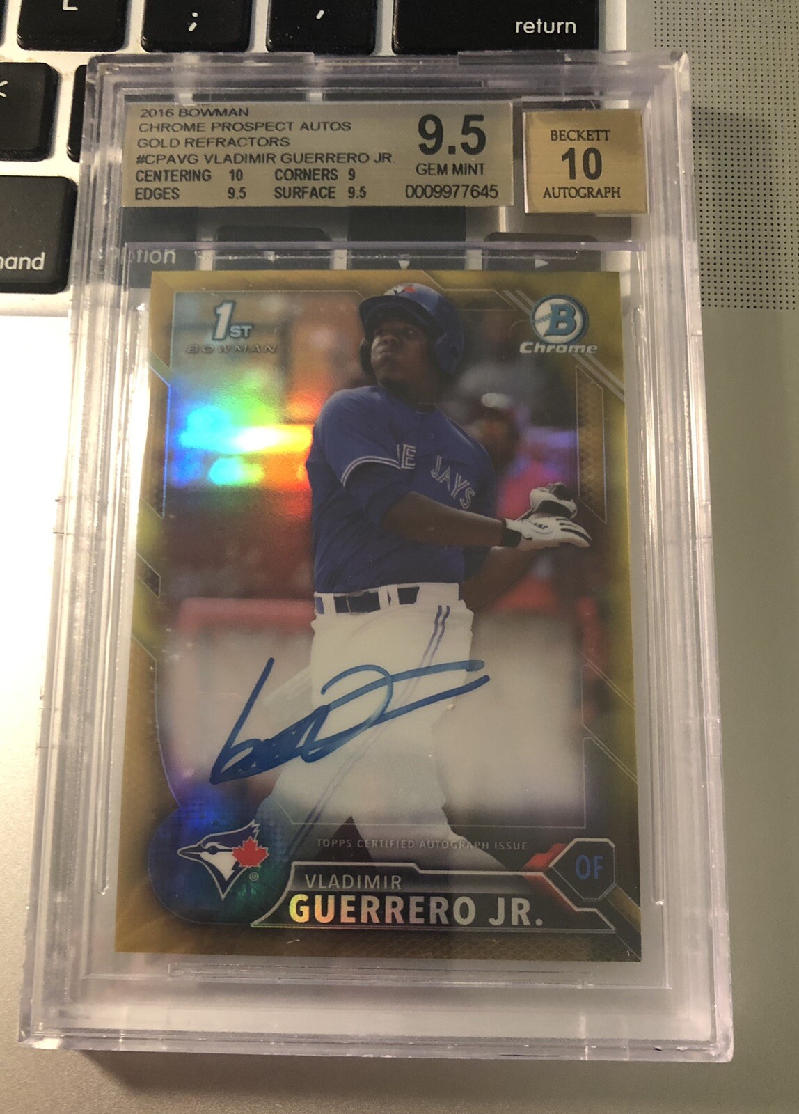 2016 BOWMAN CHROME GOLD REFRACTOR VLADIMIR GUERRERO JR. RC AUTO 50/50 BGS 9.5/10