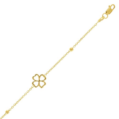 Italian 14k Yellow Gold Flower Lucky Four Leaf Clover Charm Bracelet 7" 2.3grams - Picture 2 of 4